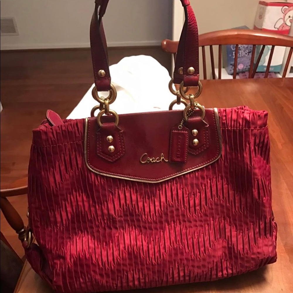 Coach EUC Wine F20050 Ashley sateen satchel Tote